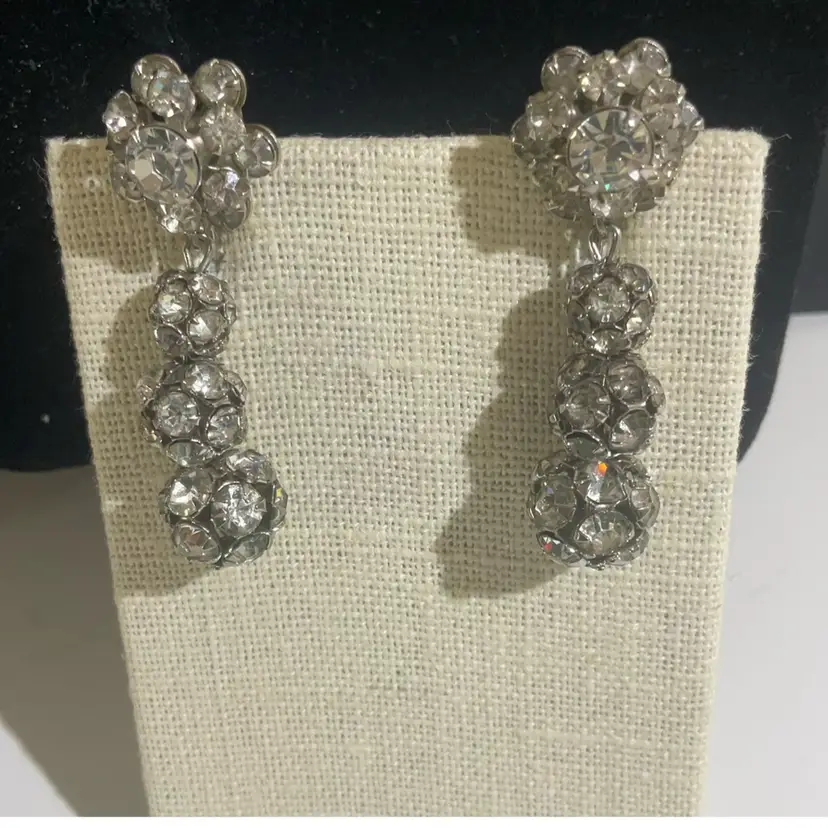 Judy Lee Rhinestone Clip On Fireball Dangling Earrings, Vintage Beauties 