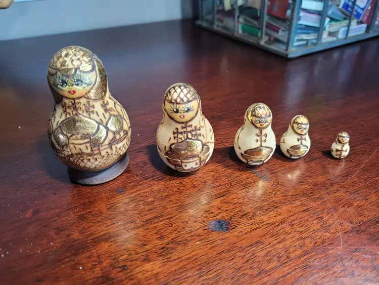 Signed Vintage Gold Matryoshka nesting dolls