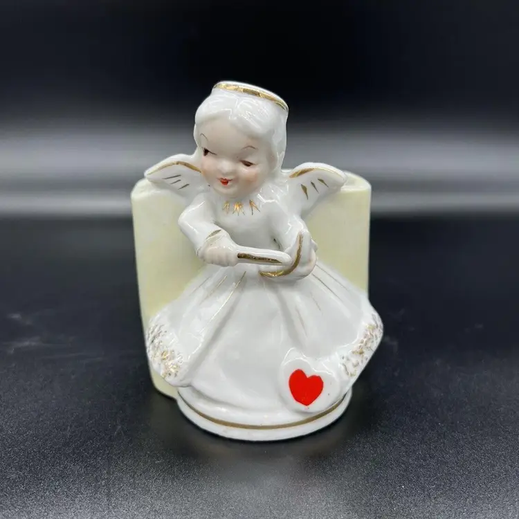 Vintage Valentine Cupid Angel Bow and Arrow Vase Planter Japan