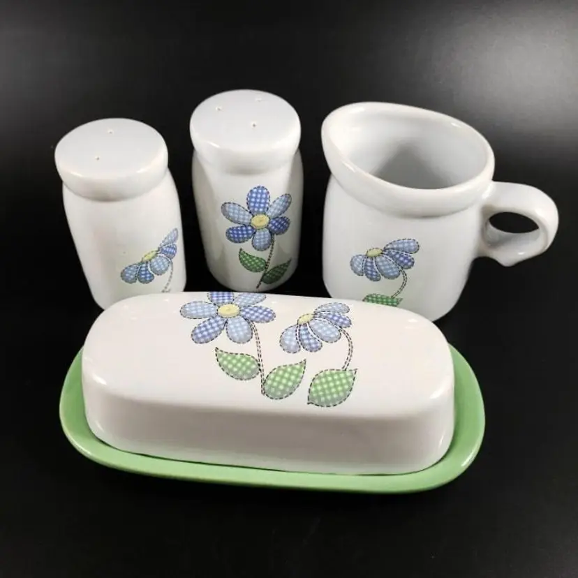 Vintage MCM McCoy DAISY Ceramic Creamer Shakers Butter Dish Serving Set 7013 USA