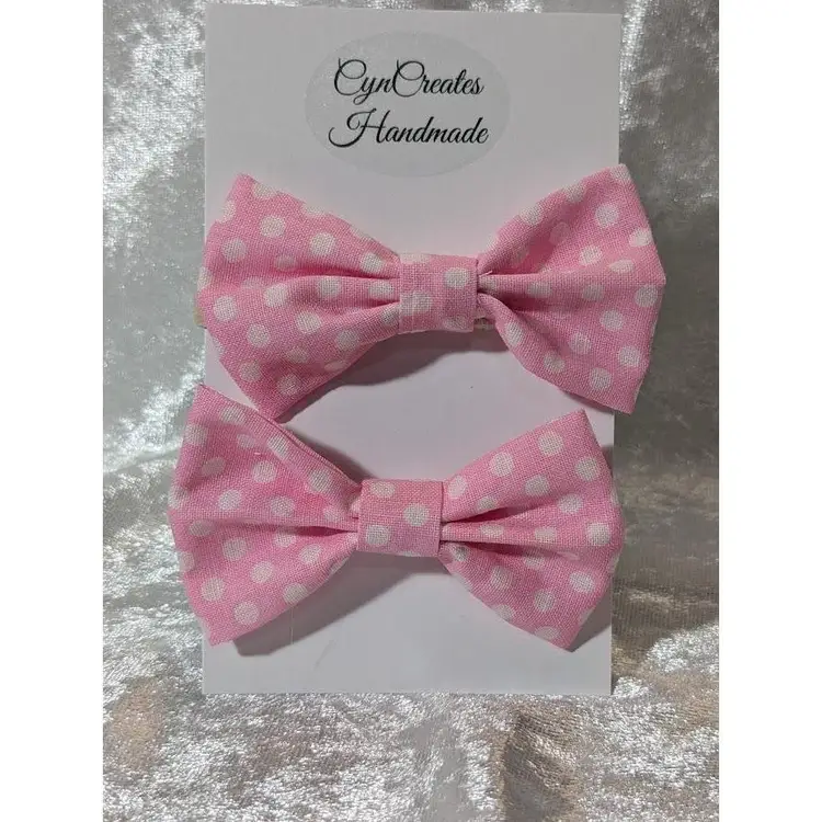 Pigtail Hair Bows - Toddler, Girls, Handmade, Pink Polka Dots