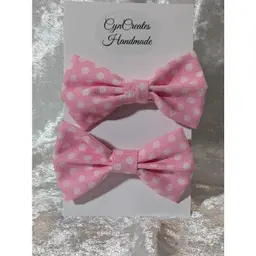 Pigtail Hair Bows - Toddler, Girls, Handmade, Pink Polka Dots