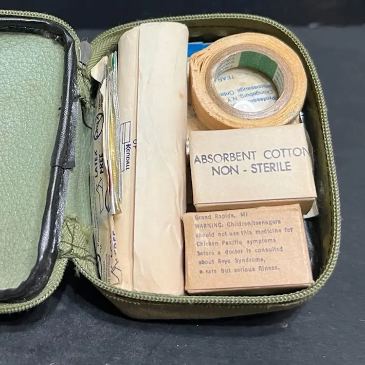 MARKDOWN! First Aid Kit Military Green Canvas Case with Contents ~4.5” x 3.5” x 1.5”