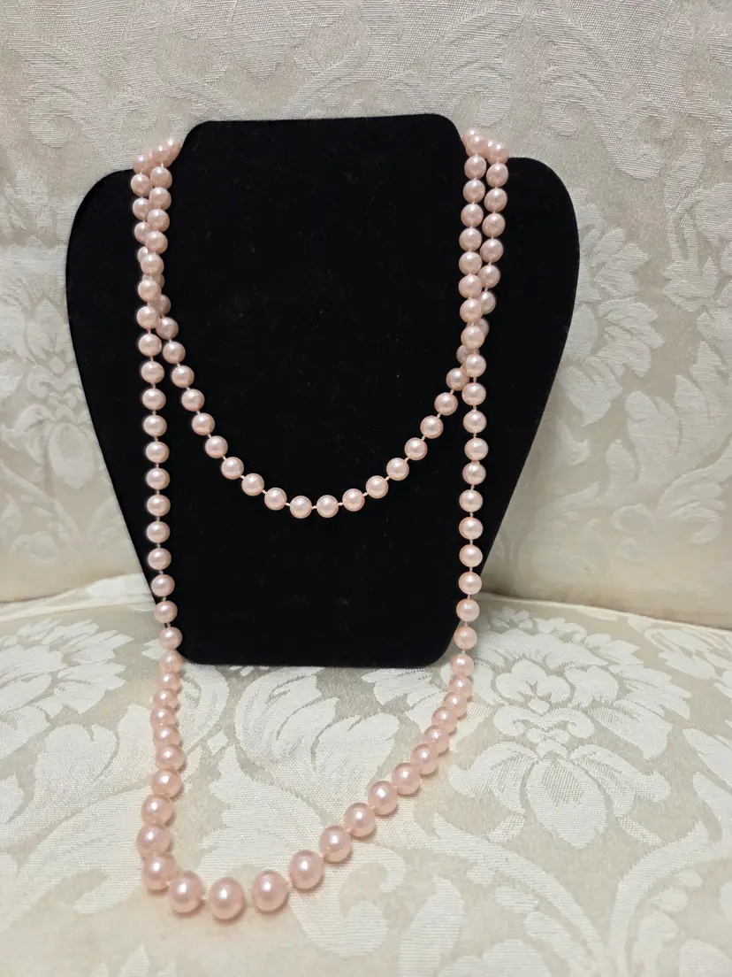 Vintage 46" Single Strand Faux Acrylic Pink Pearls