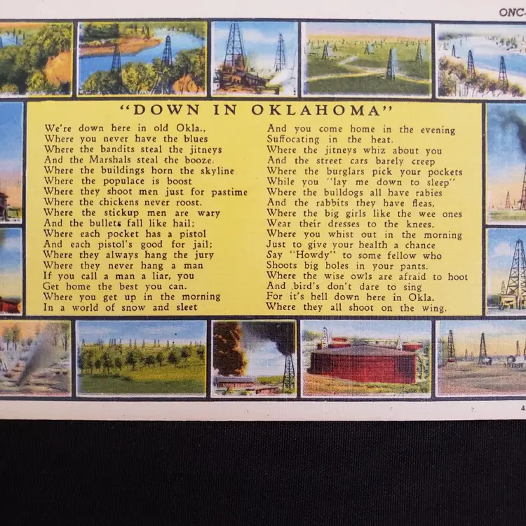 Postcard DOWN IN OKLAHOMA poem & photos Unknown Author unused Vintage