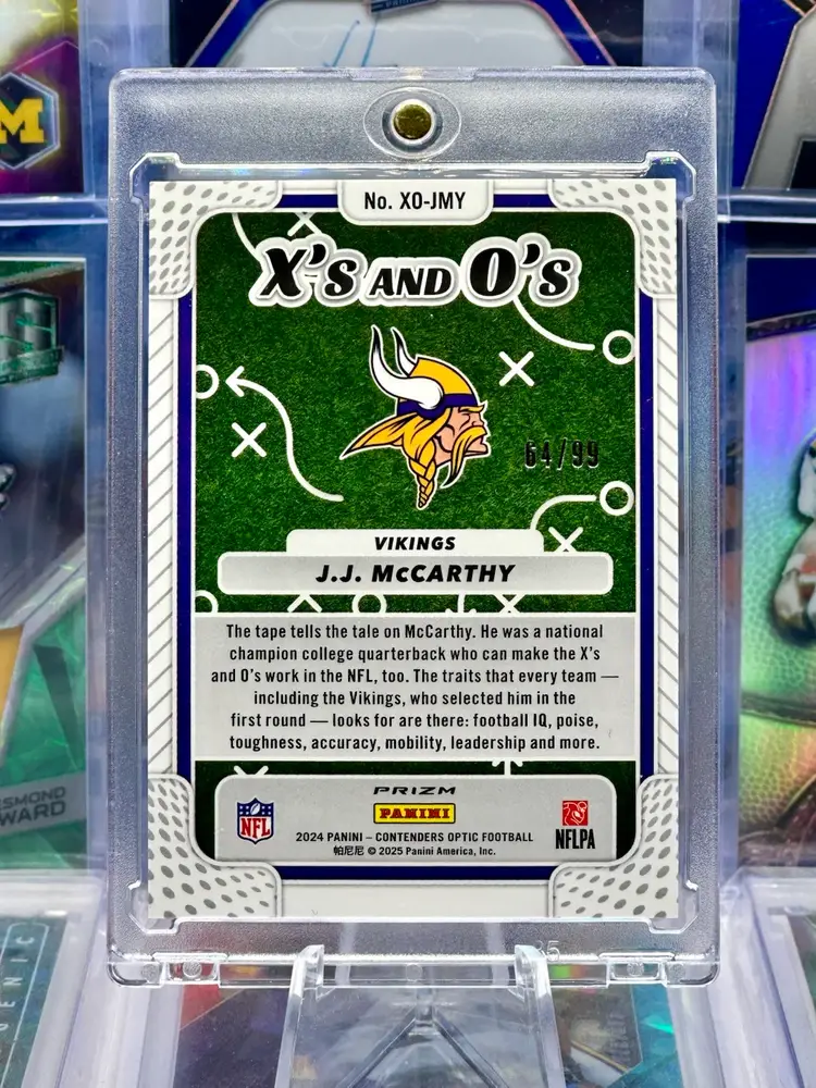 JJ McCarthy 2024 Contenders Optic Rookie /99 Blue Prizm SP Minnesota Vikings