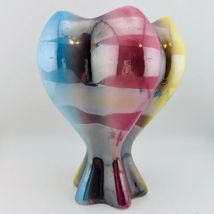 Vintage Sicas Sesto Fiorentino Rainbow Lustre Glaze Balloon Vase 9”