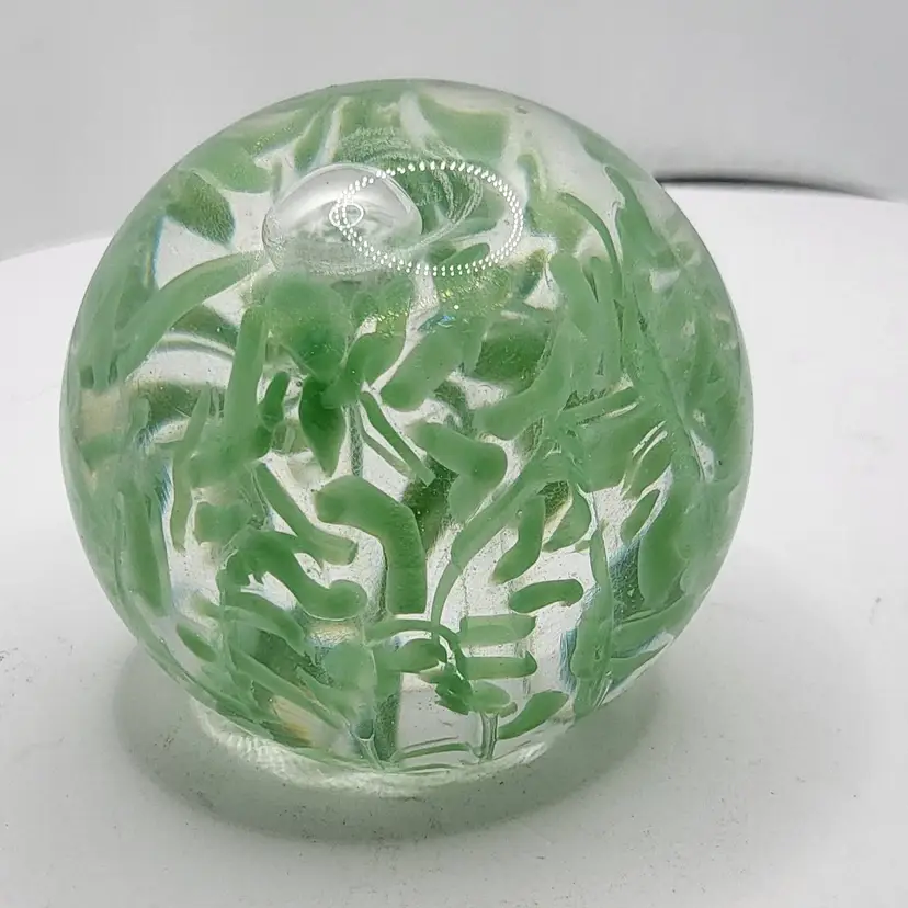 Vintage Green and Clear Glass Paperweight 3"