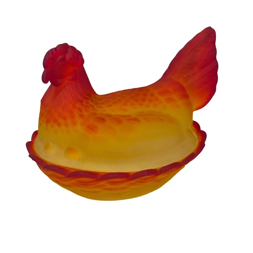 Exquisite And Rare LG Wright Satin Amberina Cadmium Glass GLOWS Hen On Nest - 8”