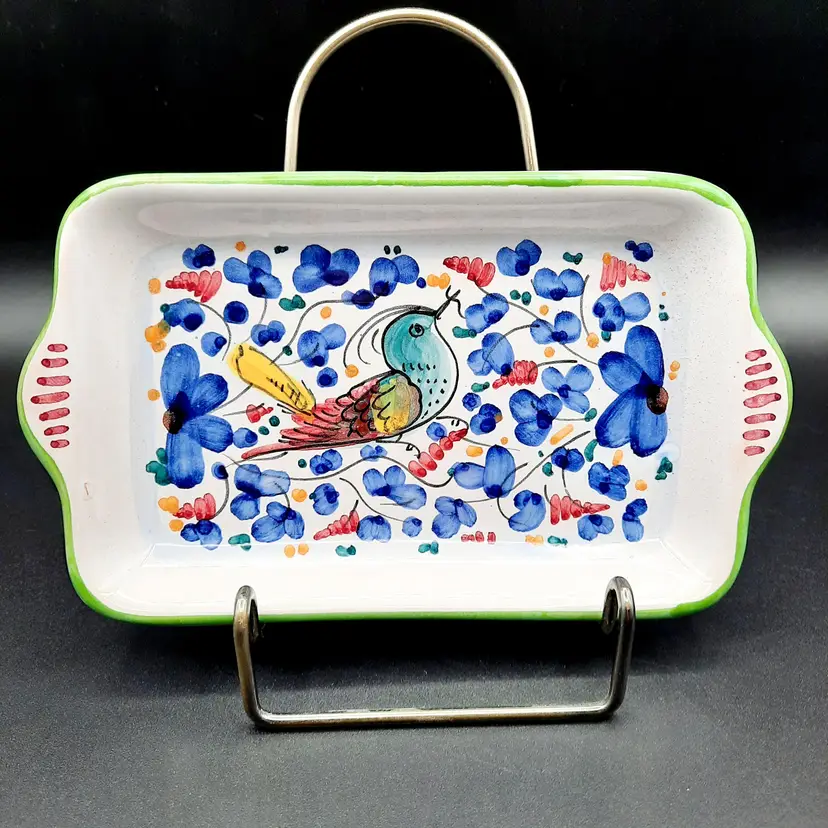 Vintage Deruta Italy Bird Floral Trinket Dish Tray