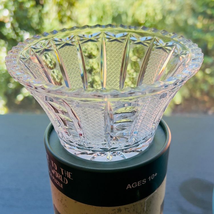 Vintage Lausitzer Quality  Heavy Hand Cut Crystal Bowl Vase  6”