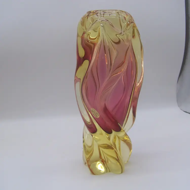 Vintage Bohemia Czech Republic Twisted Glass Vase 11.75" tall