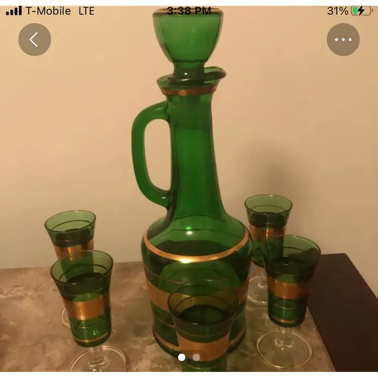 Vintage Handpainted Venetian Decanter set with shot glasses