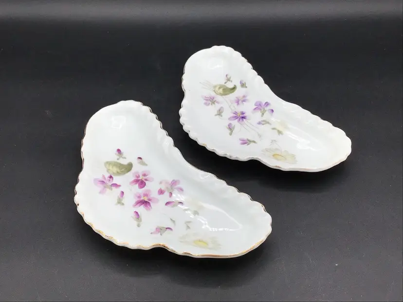 1641-Antique Carlsbad, Austrian Porcelain Bone Dishes, Set Of Two