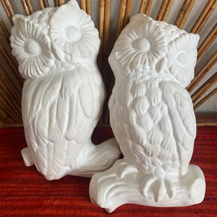 Vintage DIY Unpainted Ceramic Owls Wall Hanging Sculptures