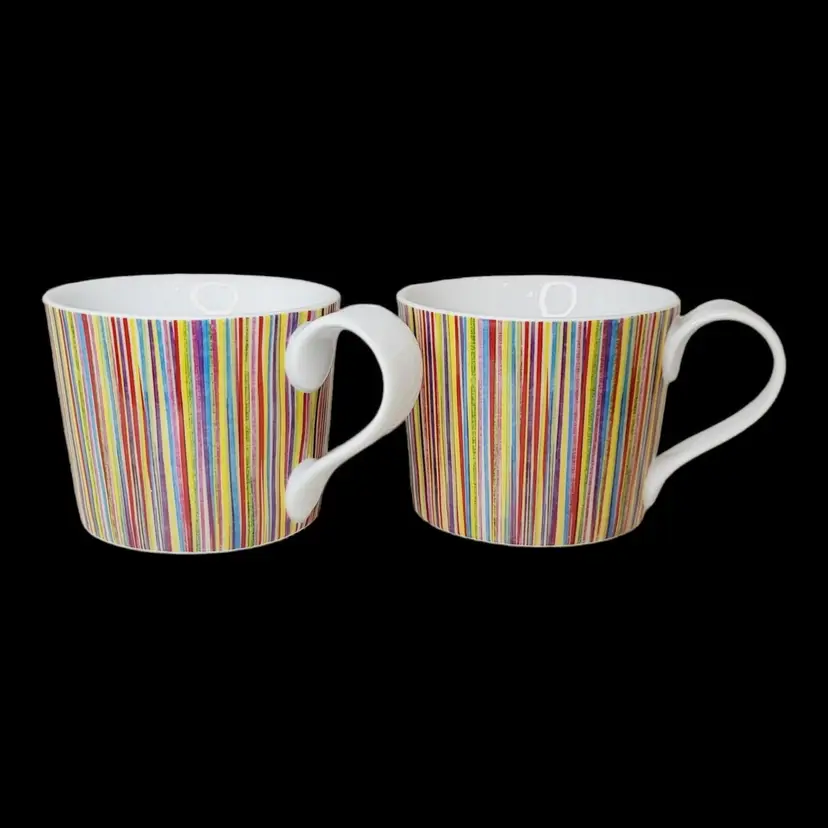 Set Of 2 STARBUCKS 2008 Multi Color Rainbow Stripe 13 oz Coffee Mugs