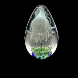 Vintage Abstract Jellyfish/Mushroom Paperweight Egg Shaped 5" Tall x 3" Wide The Green Glows