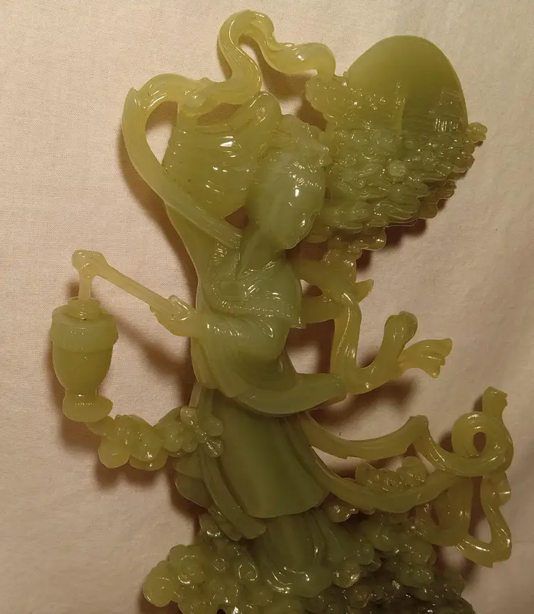 Vintage Faux Jade Mystic Oriental Lady Holding Vase Figurine
