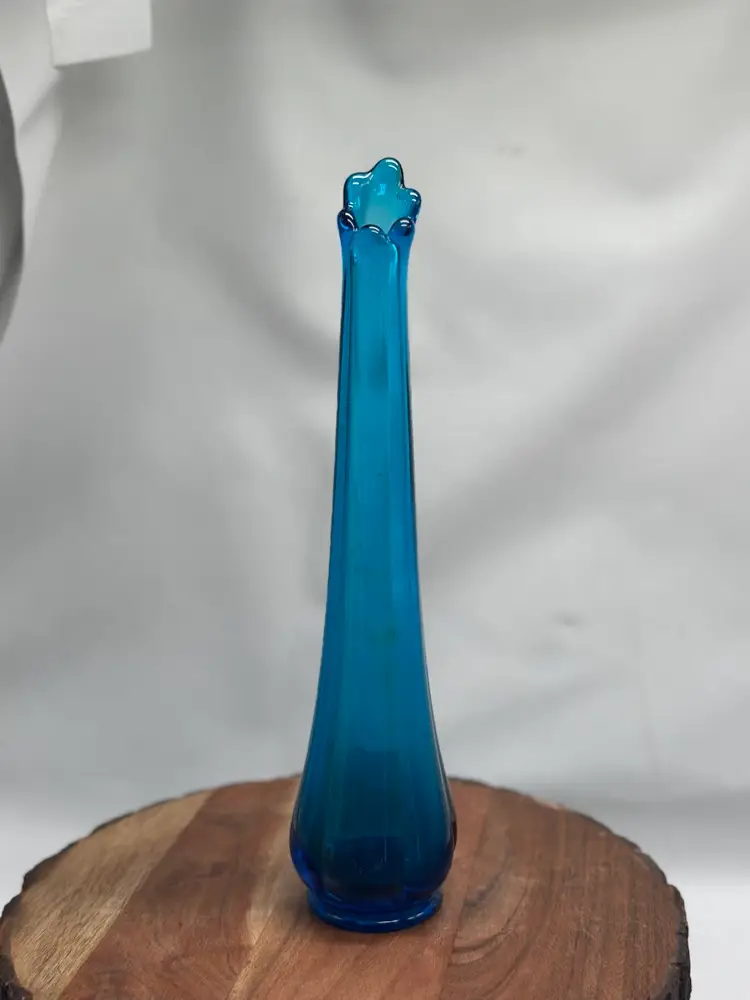 LE Smith Peacock Blue 6 Finger Swung Bud Vase Lovely