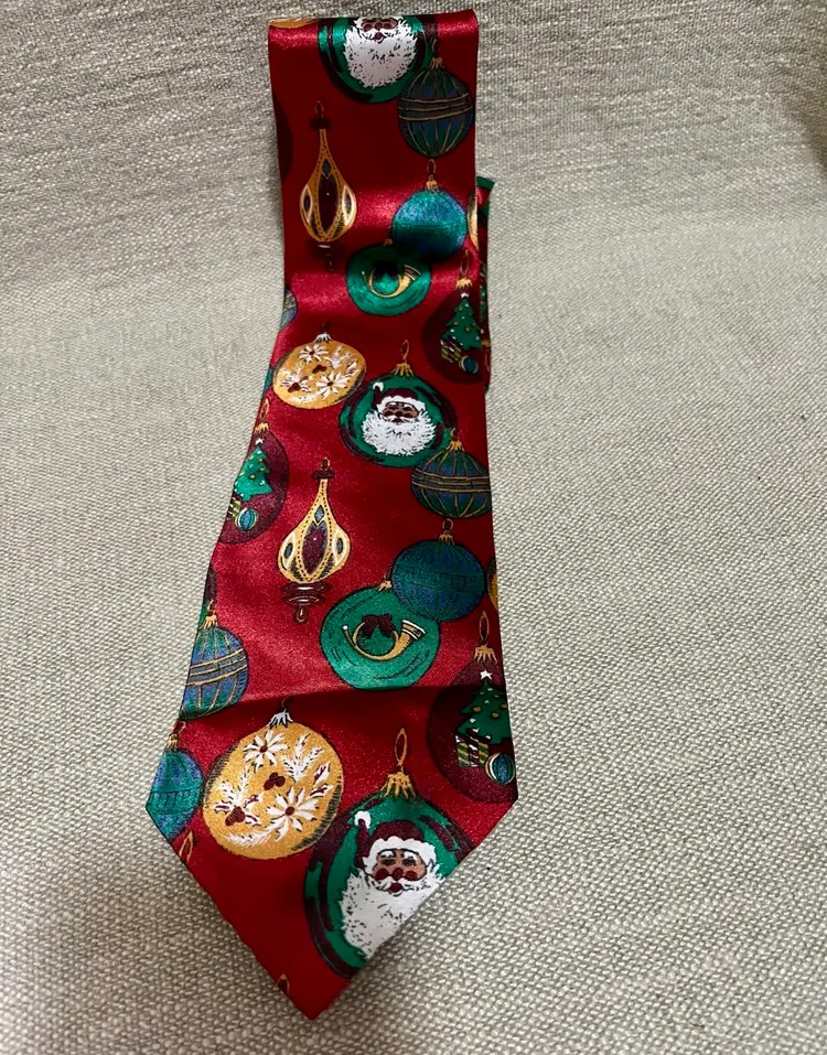 Mens Silk Tie Christmas Santa Vintage Ornaments Power Red Or Purse Tote Accent