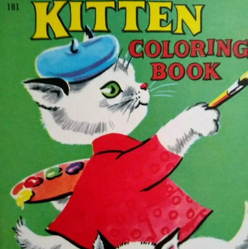 Big Little Book Kitten Coloring Book Saalfield 181 White Cat With Painting Brush