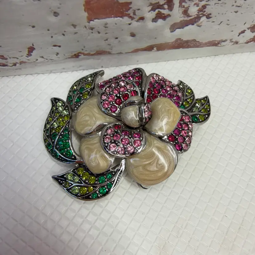 Carolee Brooch Pin Limited Edition Flower Bug Multicolor Rhinestones 2006 Signed