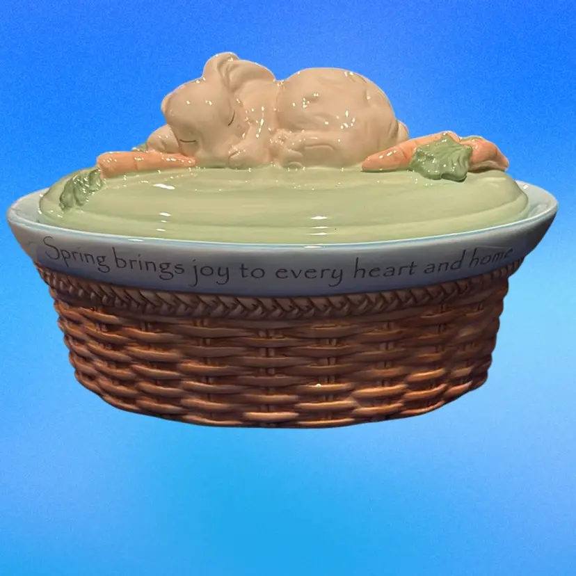 Vintage Russ Berrie Bunny Carrots Spring Cookie Jar * Two Small Flea Bites As Shown