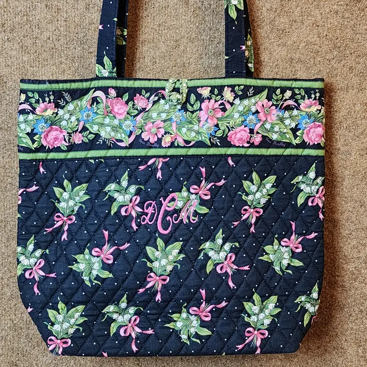 Vntge Vera Bradley New Hope Tote Bag Breast Cancer Awareness Black DMC Monogram