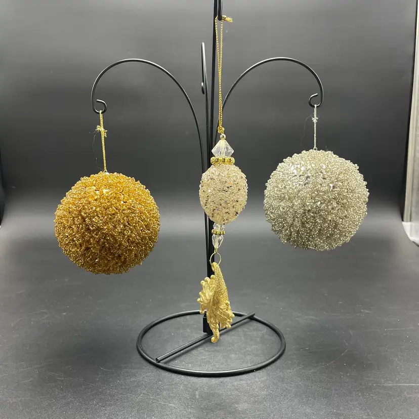 Beaded Sequence Hanging Ornaments Gold Silver Christmas Holiday Decor