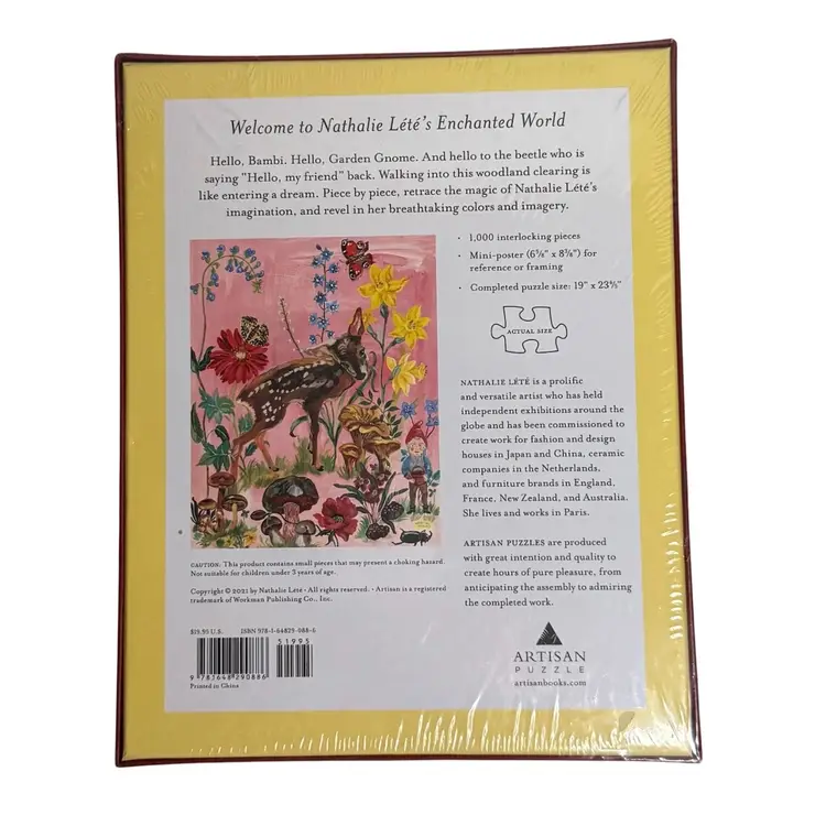 Nathalie Lete 1000 Pc Puzzle Deer/Fawn Elf Mushrooms Flowers & Butterflies Pink Blue Yellow Plus Mini Poster New Sealed 
19” x  23”