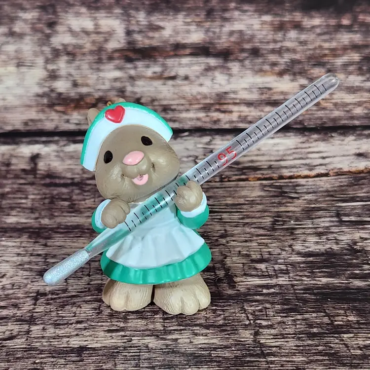 Christmas Fever Nurse Rabbit Hallmark Bunny Holding Thermometer Vintage Medical Professional Ornament - 1995