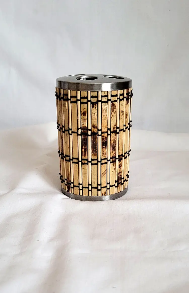 Metal Toothbrush Holder With Bamboo Design