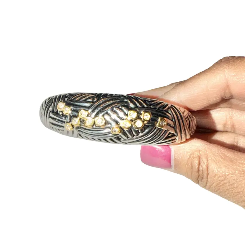 Textured Mixed Metal Bangle Bubble Pattern Rhinestones