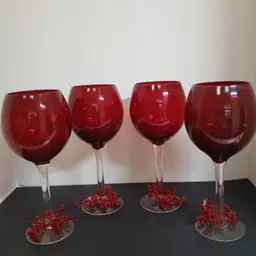 Christmas in July! Holiday Wine Glasses - Red glass on clear stems