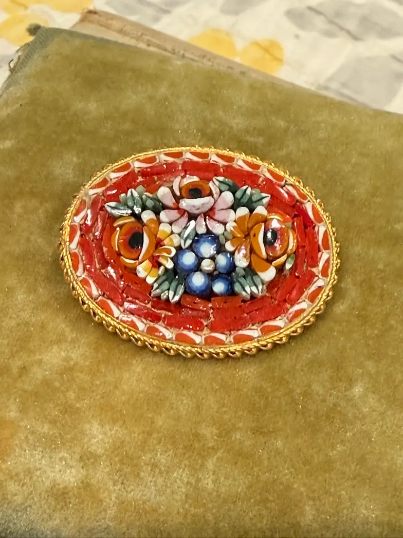 Micro Mosaic Brooch - Raised Red