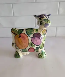 Vintage Anatoly Turov hand painted 6 inch cow with colorful fruit design