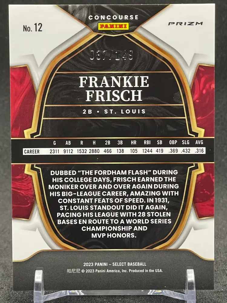 2023 Panini Select - Concourse Frankie Frisch #12 White Prizm /149