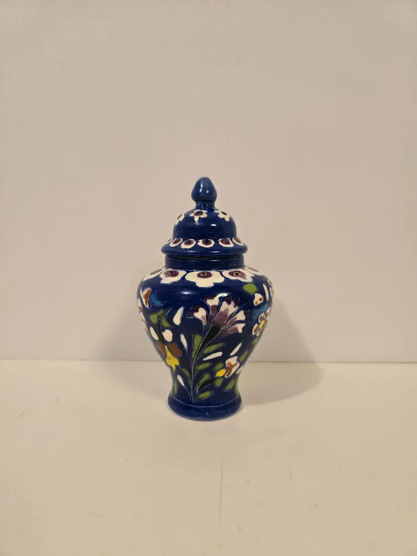 Handmade Pottery Lidded Jar Handpainted Floral Signed
