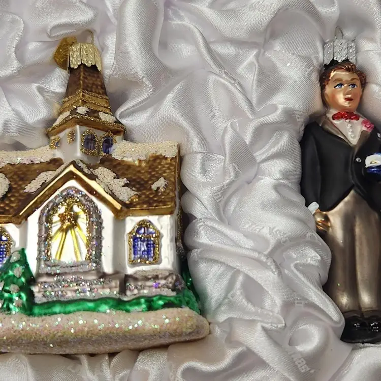 Old World Christmas Ornament Wedding Set of 6 Bride Groom Church