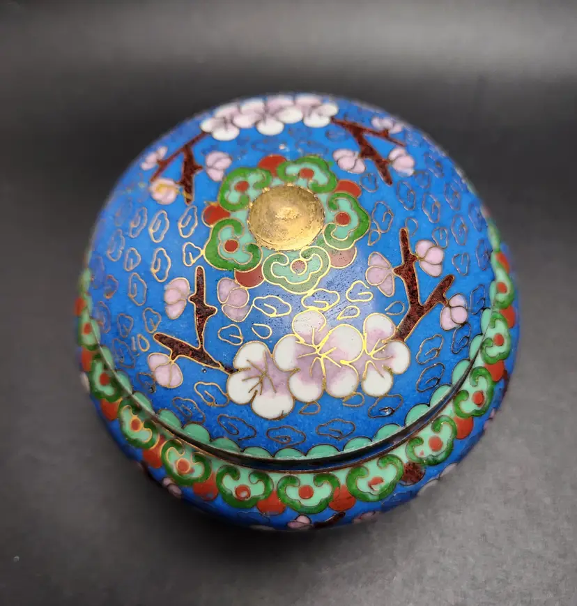 #03 Floral Cloisonne Trinket Dish with Lid and Stand- AS IS