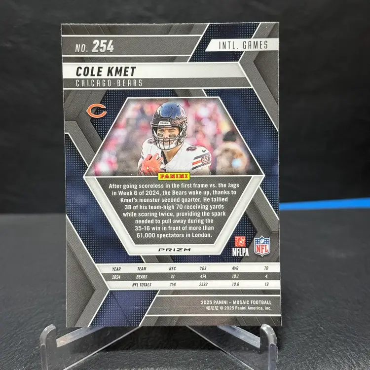 Cole Kmet 2025 Panini Mosaic #254 England Games Purple Prizm Chicago Bears