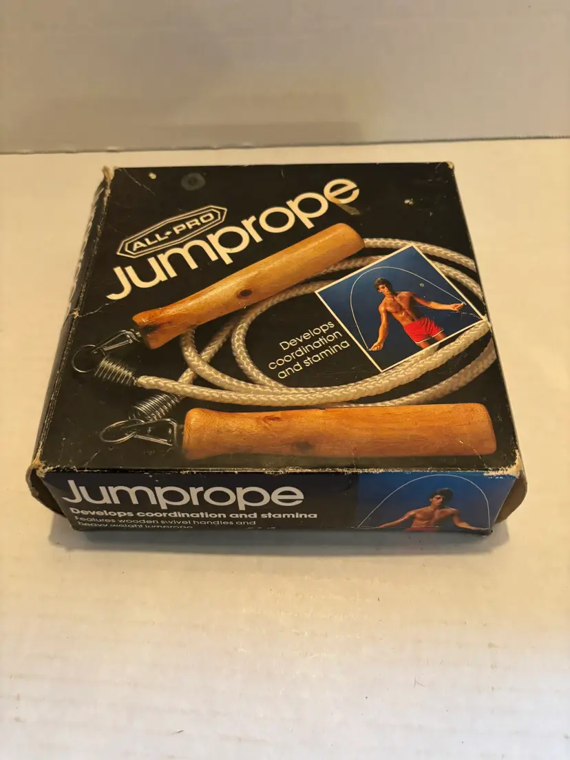 Vintage All-Pro Jump Rope With Wooden Handles in Original Box Aprox 115 inches
