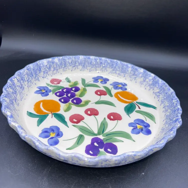 Fruit Design 10” Pie Plate Dish Hand painted Made In Italy 