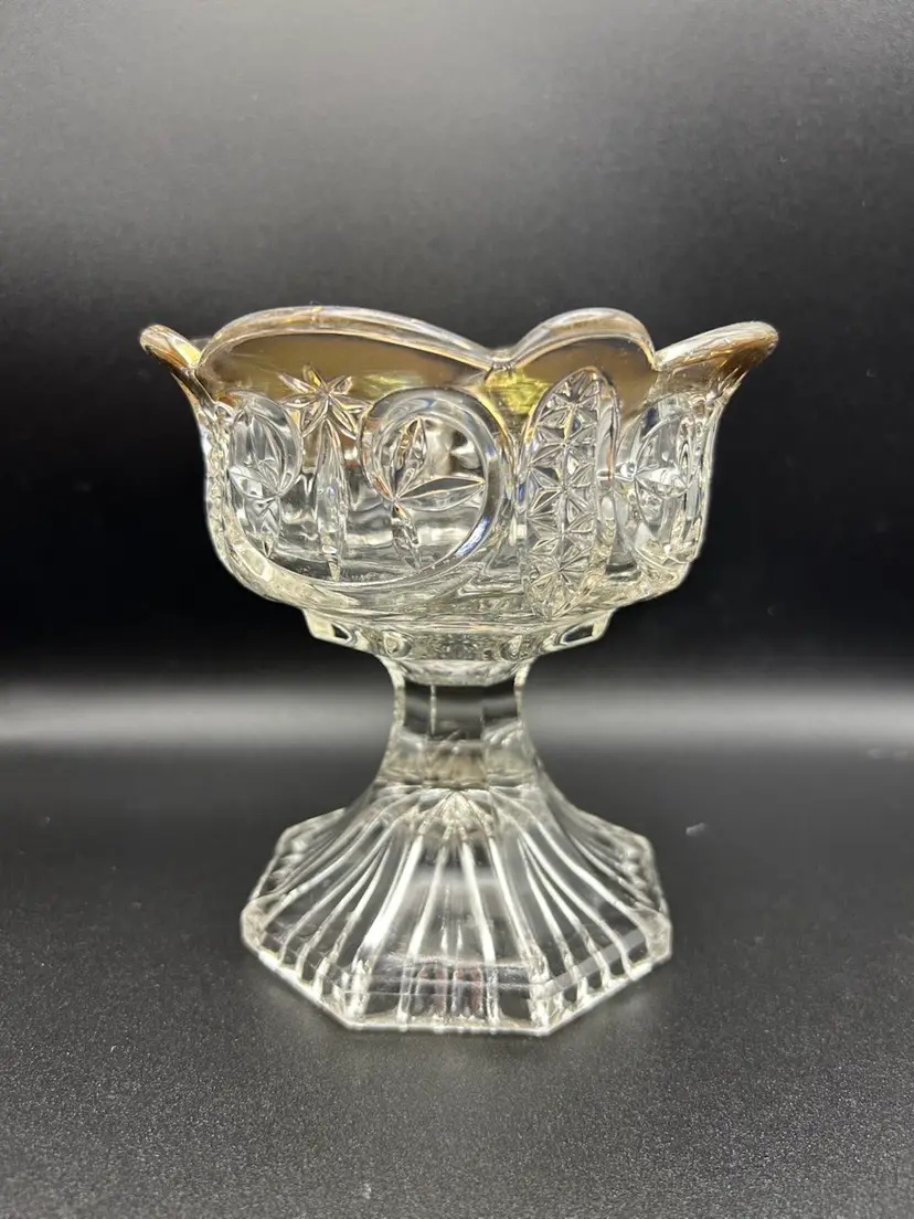 EAPG New Martinsville Glass Leaf and Star Candy/Compote With Gold Trim Vintage