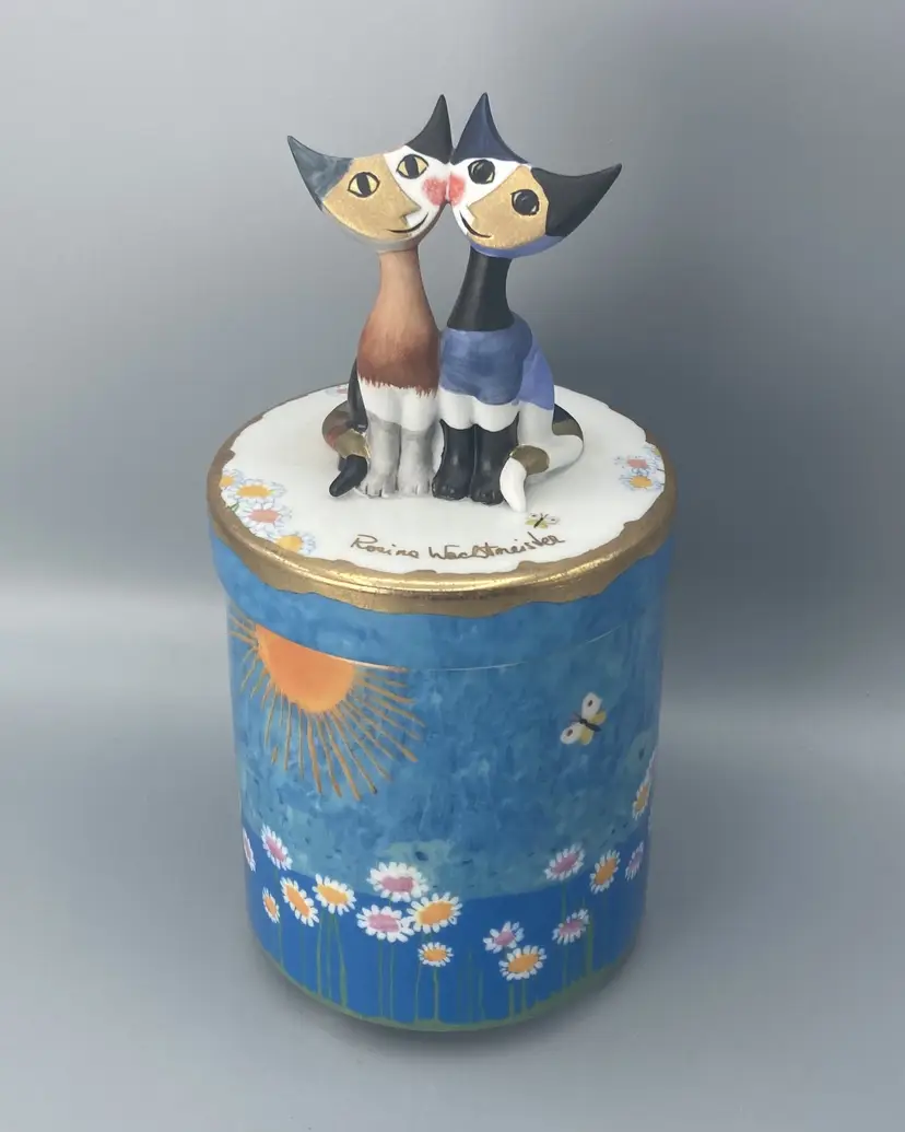Goebel Ceramic Rosina Wachtmeister Cat "Angelo & Angelina" Lidded Trinket Box
