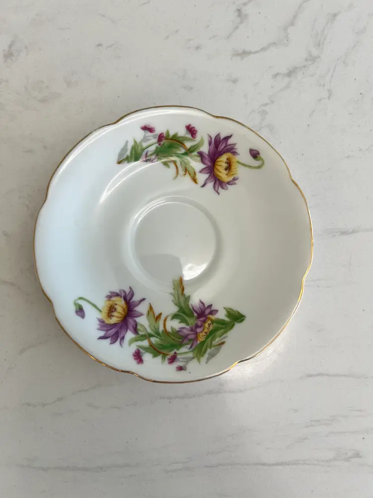 Vintage Halsey Fifth Japan Floral Porcelain Teacup Saucer Set Gold Trim