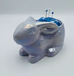 Handmade Pin Cushion, Pins, Ceramic, Iridescent Lavender, Rabbit/Bunny