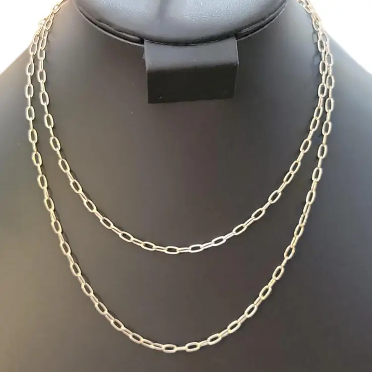 Double Tier Loop Chain Rolo Necklace Gold Tone Clear Rhinestone Accent Comfy Classic