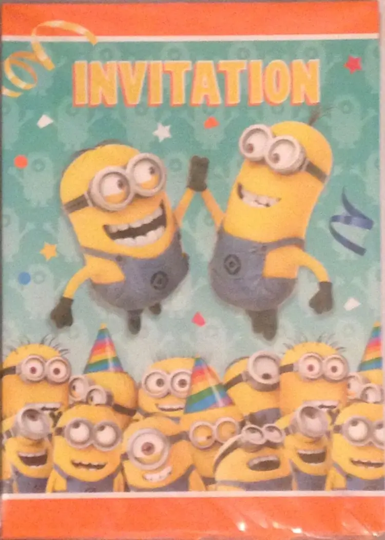 Lot of 2 Despicable Me Minions Birthday Party Invitations 8 Each (16 In Total)