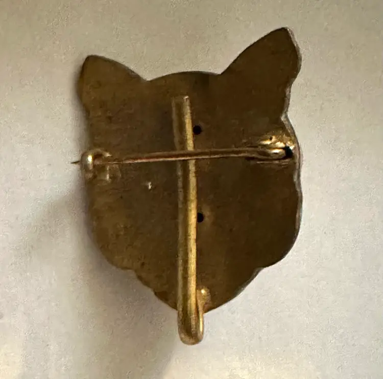 Antique Victorian Figural Watch Pin Tiger Enamel on Brass